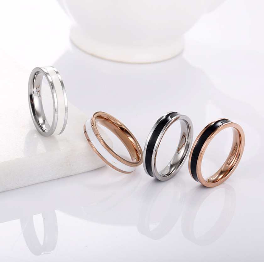 4mm Silver Rose Gold Plated Stainless Steel Enamel Stackable Ring Wedding Band