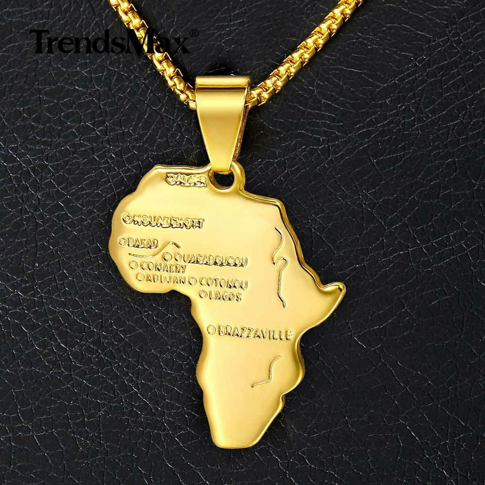 Yellow Gold Plated Africa Continent Map Pendant Necklace Box Chain Jewelry HOT