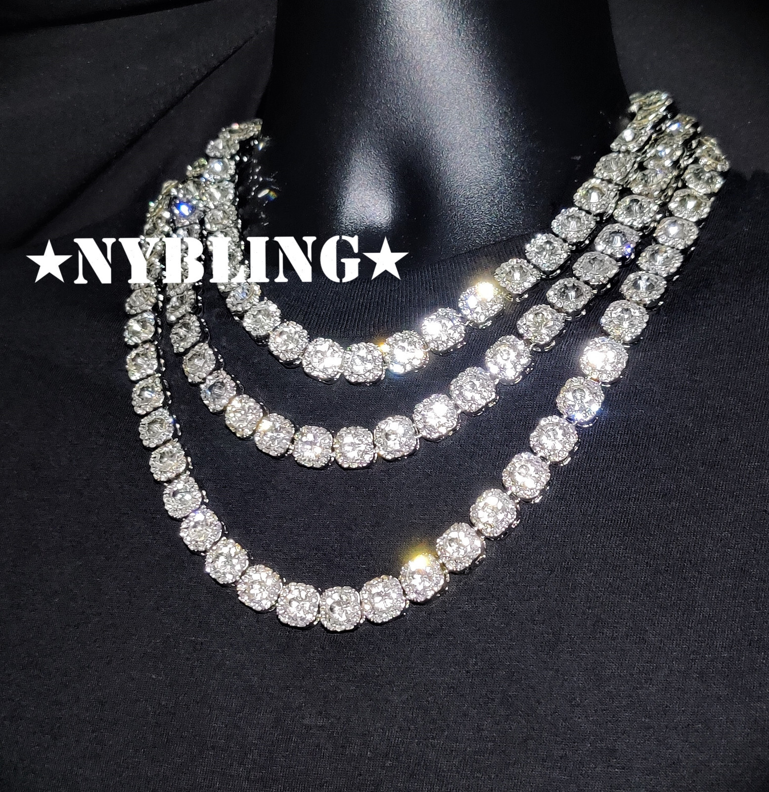 Iced Baguette Cluster Tennis Chain Necklace Plated CZ Fashion Hip Hop Jewelry