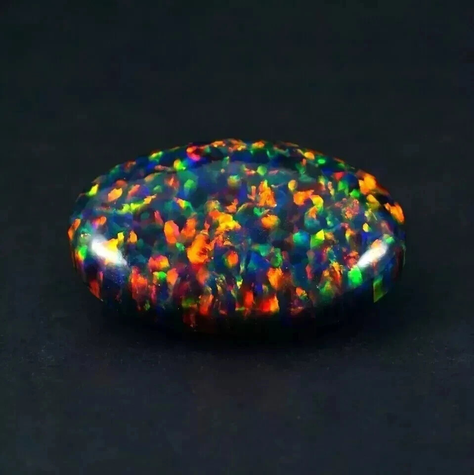Natural Black Fire Opal Oval Cabochon 16 Ct A+ Australian Loose Gemstone