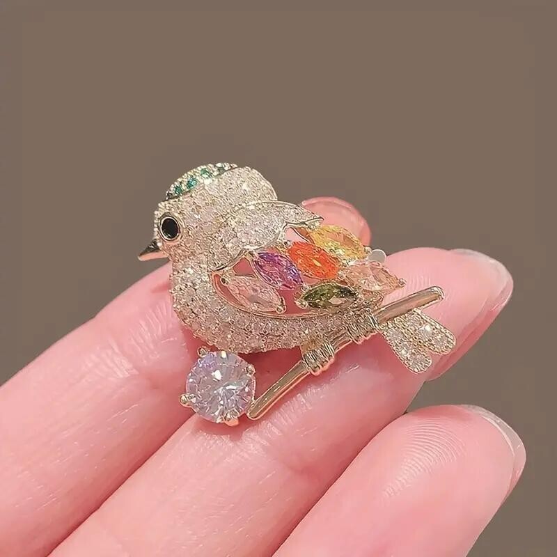 Sparkling Magpie Bird Brooch Pin-Rhinestone Crystal Jewelry for Women Dress/Coat