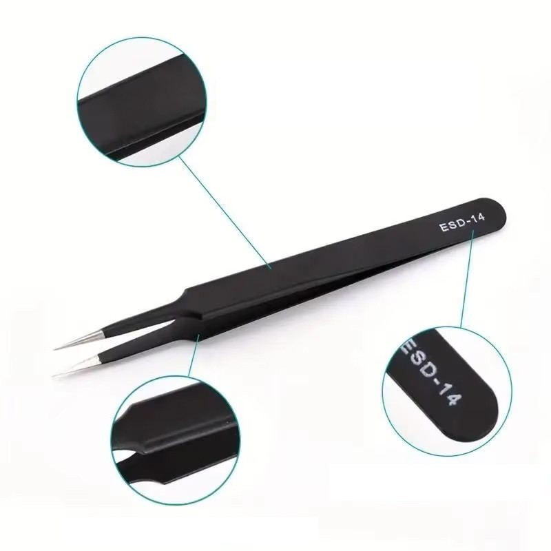 6Pcs ESD Anti-static Tweezers Set Maintenance Repair Stainless Steel Tools Kit