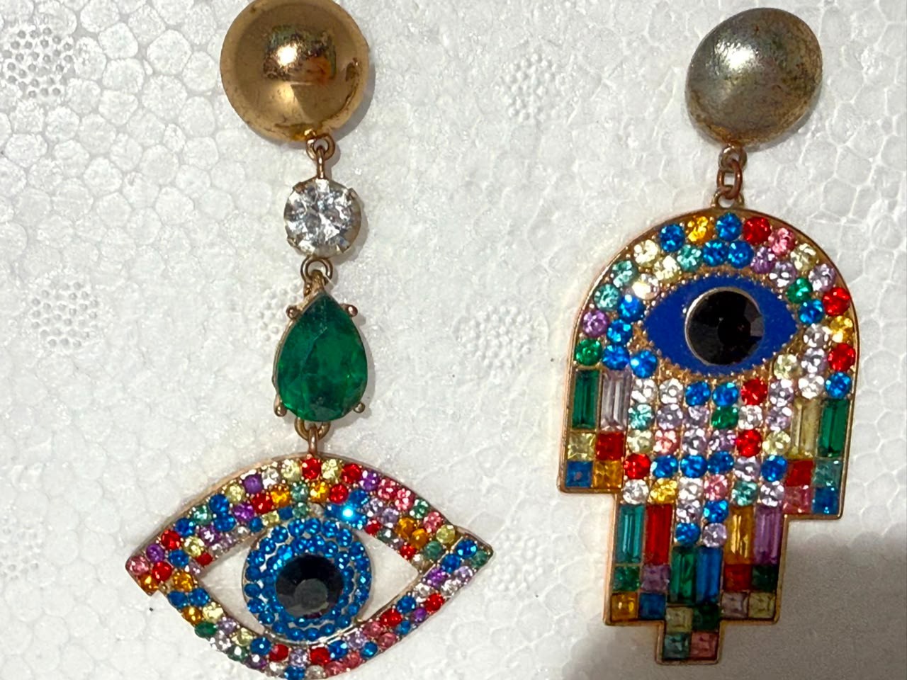 Handmade Earrings – Evil Eye & Hamsa Design, Colorful Gemstones