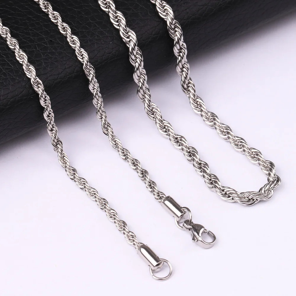 Men Stainless Steel Silver Color Twist Chain Necklace Hip Hop Basic Chain Neckla