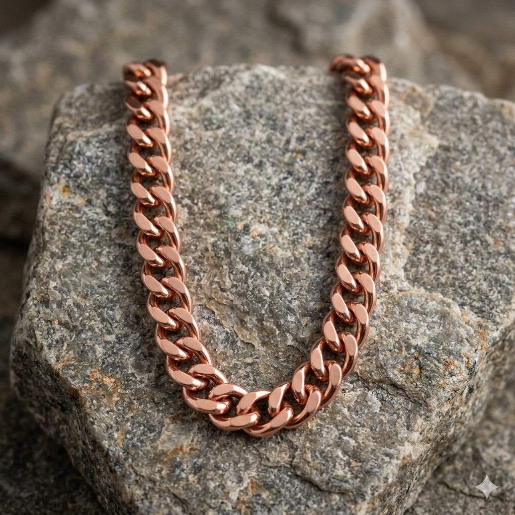 Pure Solid Copper Cuban Curb Chain Link 158gr Heavy 11mm 24″ Chunky Necklace