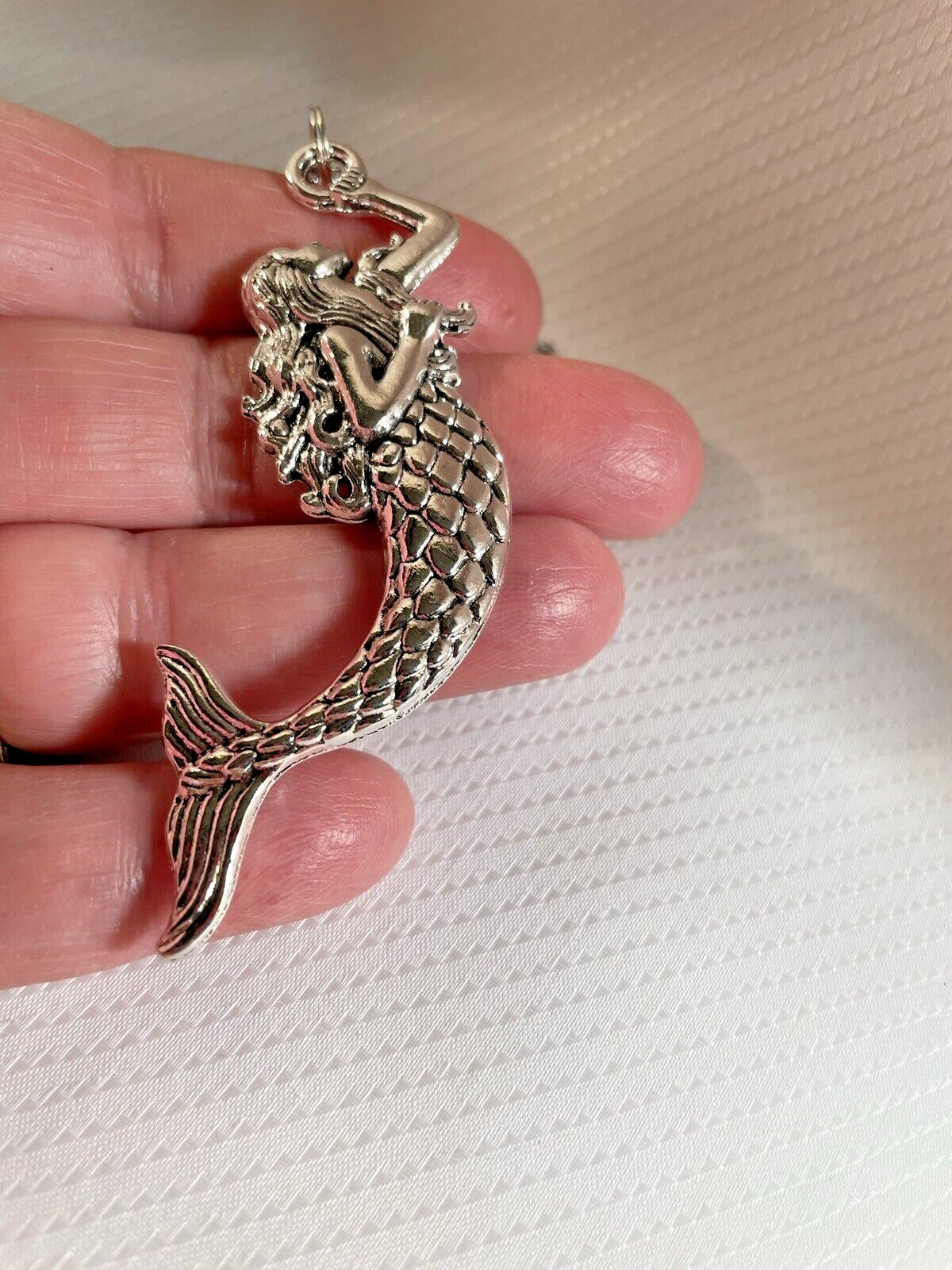 Mermaid Silver Pendant Necklace Stainless 20” Coastal Sea Life Jewelry NEW