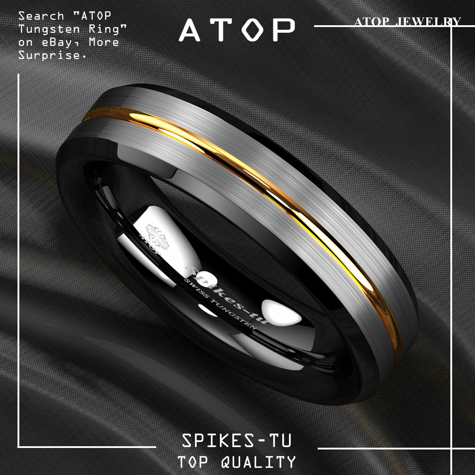 8/6Mm Silver Brushed Black edge Tungsten Ring Plated Metal ATOP Men wedding band