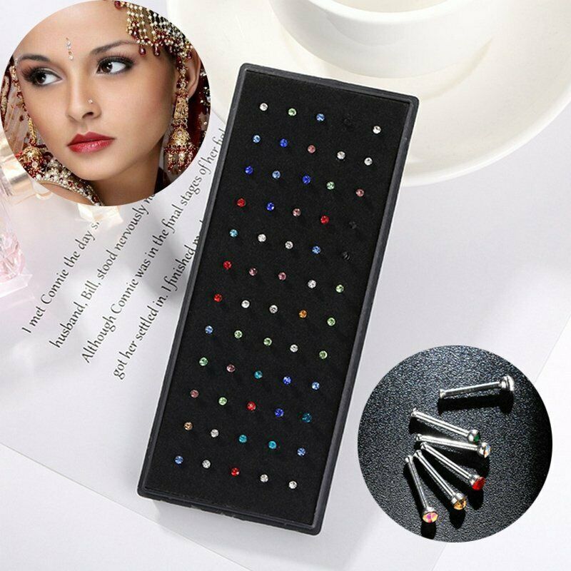 60PCS Stud Nose Rings Bone Stud Stainless Steel Color Pin Jewelry Piercing Body