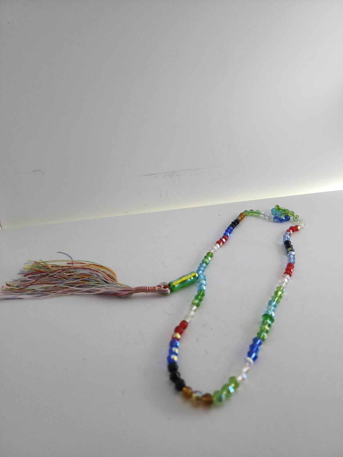 Multicolor Faceted Glass Meditation Beads Souvenir Strand with Tassel