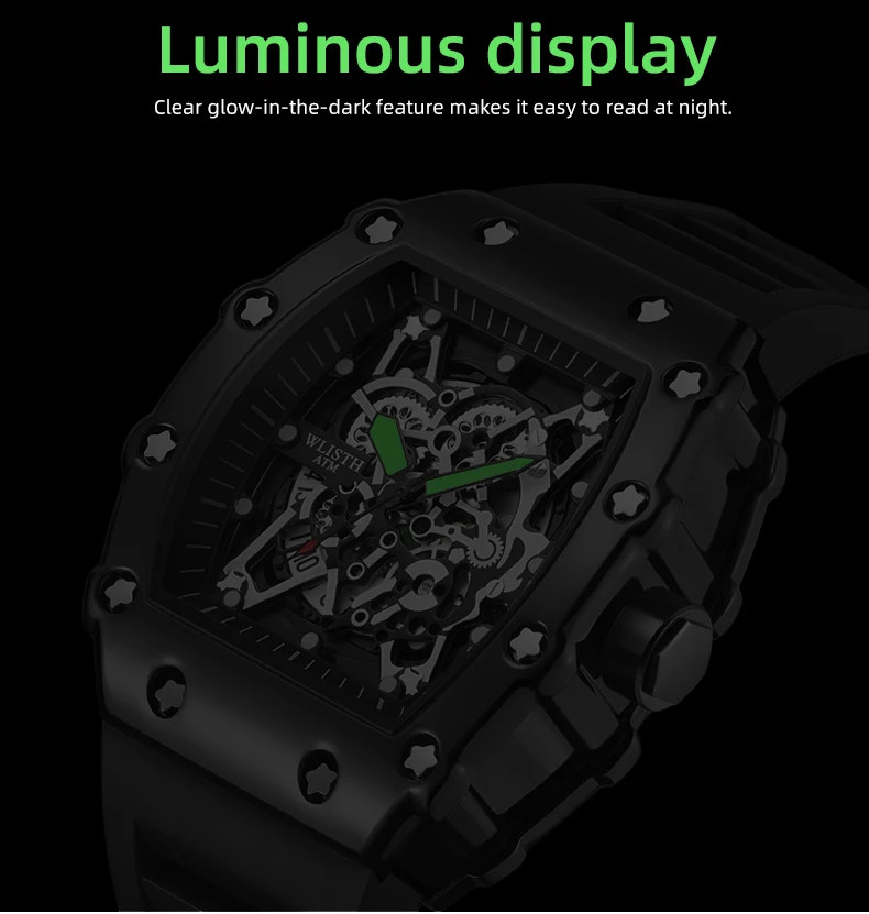 Men’s Quartz Wrist Watch Large Dial Waterproof Sport Luminous Square Analog