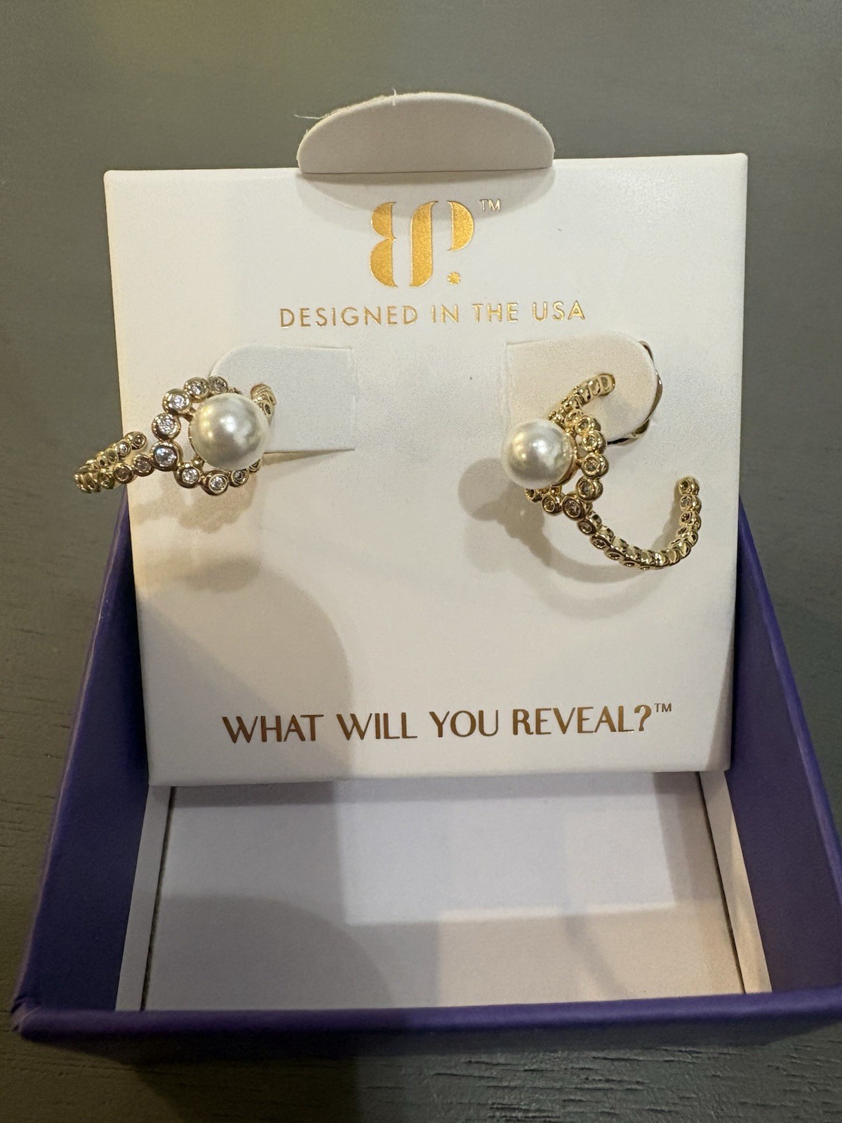 BP ER96167 Gold Plated Ceramic Pearl Crystal Round Stud Earrings Butterfly