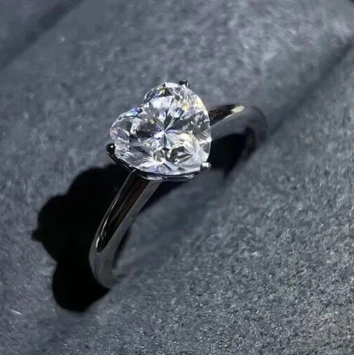 Solitaire 5.00 Ct Heart Cut Off White Lab Grown Diamond Ring 925 Sterling Silver