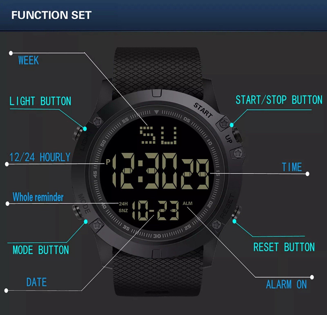 Men Waterproof Digital Sports Watch Military Tactical LED Backlight Wristwatch