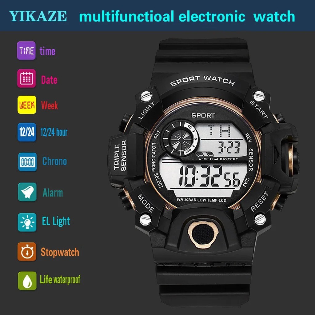 Men Waterproof Digital Sports Watch Military Tactical LED Backlight Wristwatch