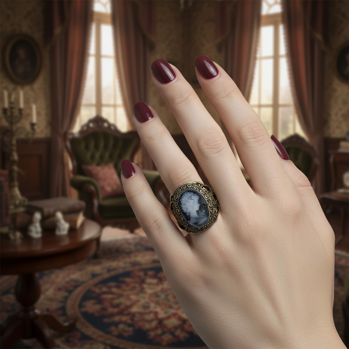 10pcs Vintage Cameo Rings Bulk Antique Bronze Plated Lady Cameo Assorted Jewelry