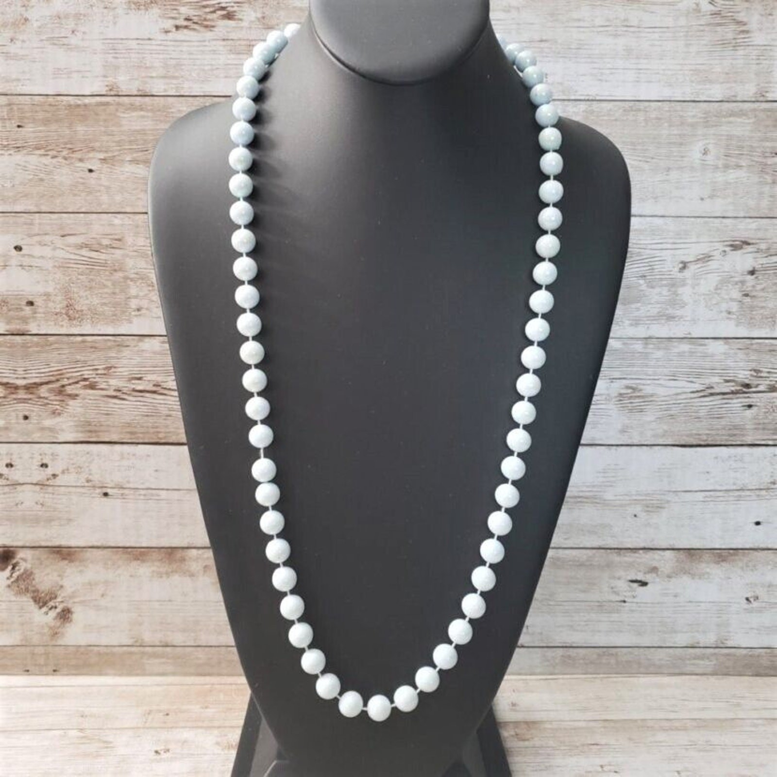 Vintage Necklace Long Very Light Blue Beaded Necklace