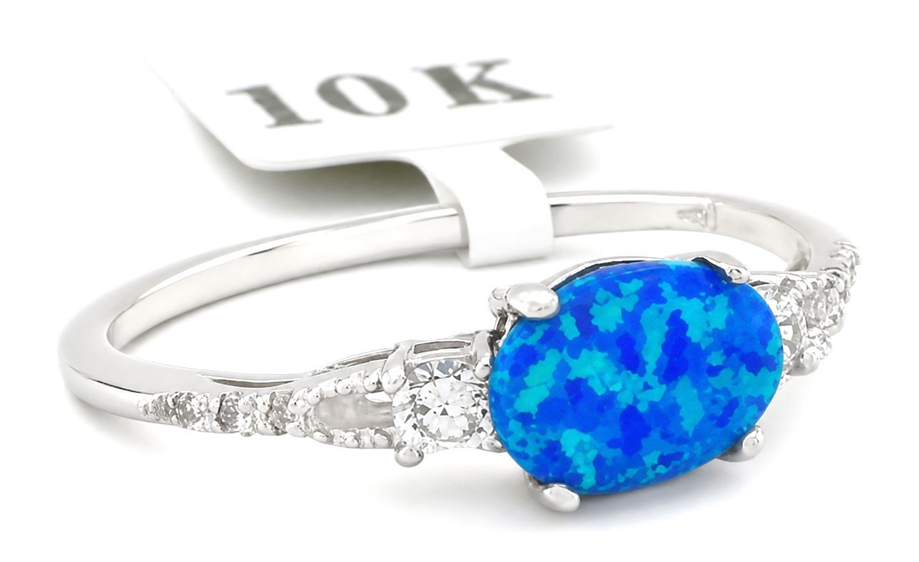 GENUINE 0.66 Ct OPAL, W/SAPPHIRE & DIAMOND RING 10K WHITE GOLD * Free Appraisal