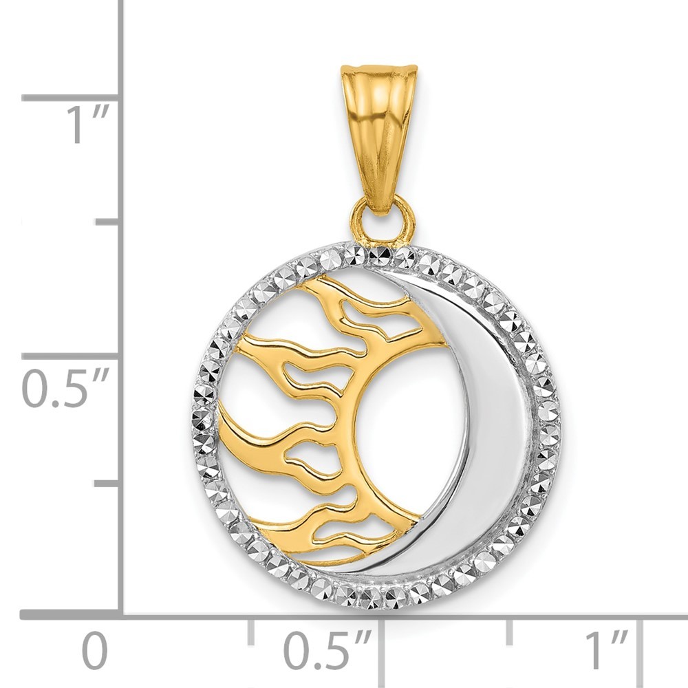 14K Two-tone Gold Sun and Moon Pendant 1.99g, L-27mm, 18.25mm for Mom