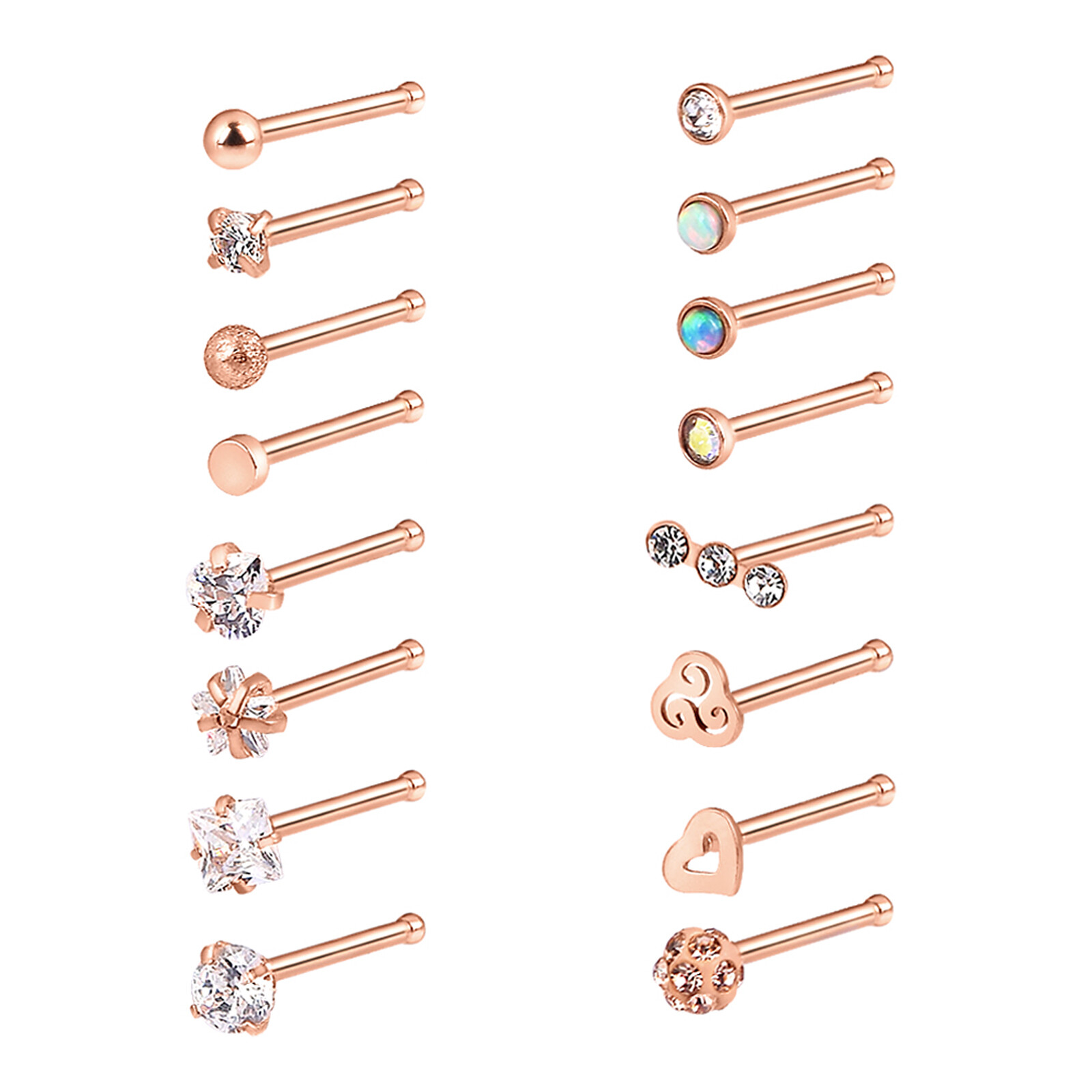 16PCS/LOT Bone Stud Nose Ring Mixed Color Stainless Steel Straight Nose Stud 20G