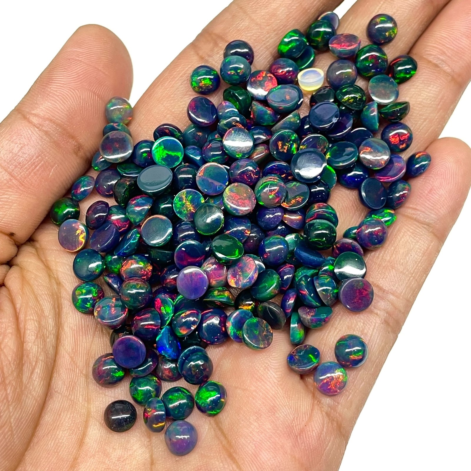 12 Pcs Natural Ethiopian Black Opal 6mm Round Flashy Loose Cabochon Gemstones