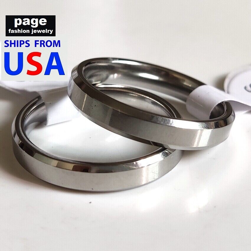 1pc Comfort Fit Unique Design Bevel Edges 4mm Stainless Steel Ring Size 6.5-10.5