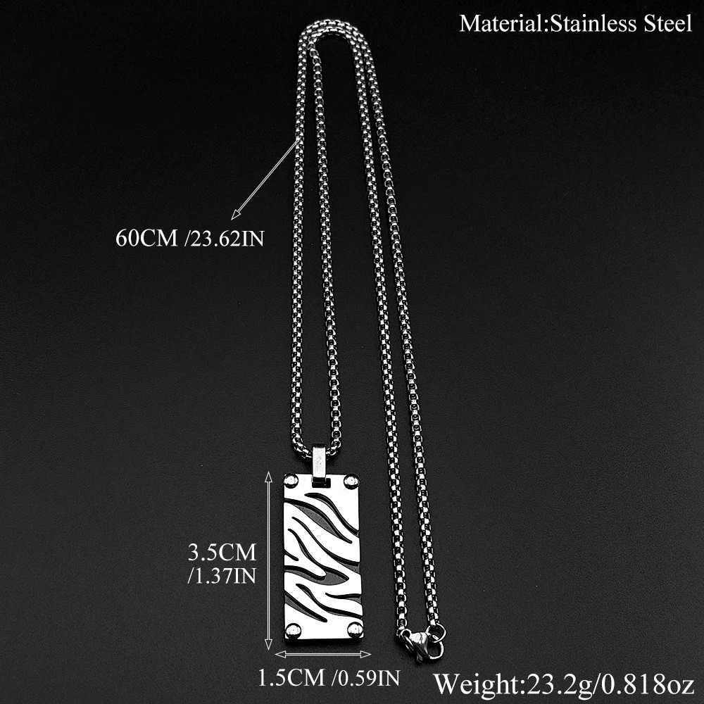 Hip Hop Stainless Steel Two-Tone Hollow Geometric Zebra Print Dog Tag Pendant Ne