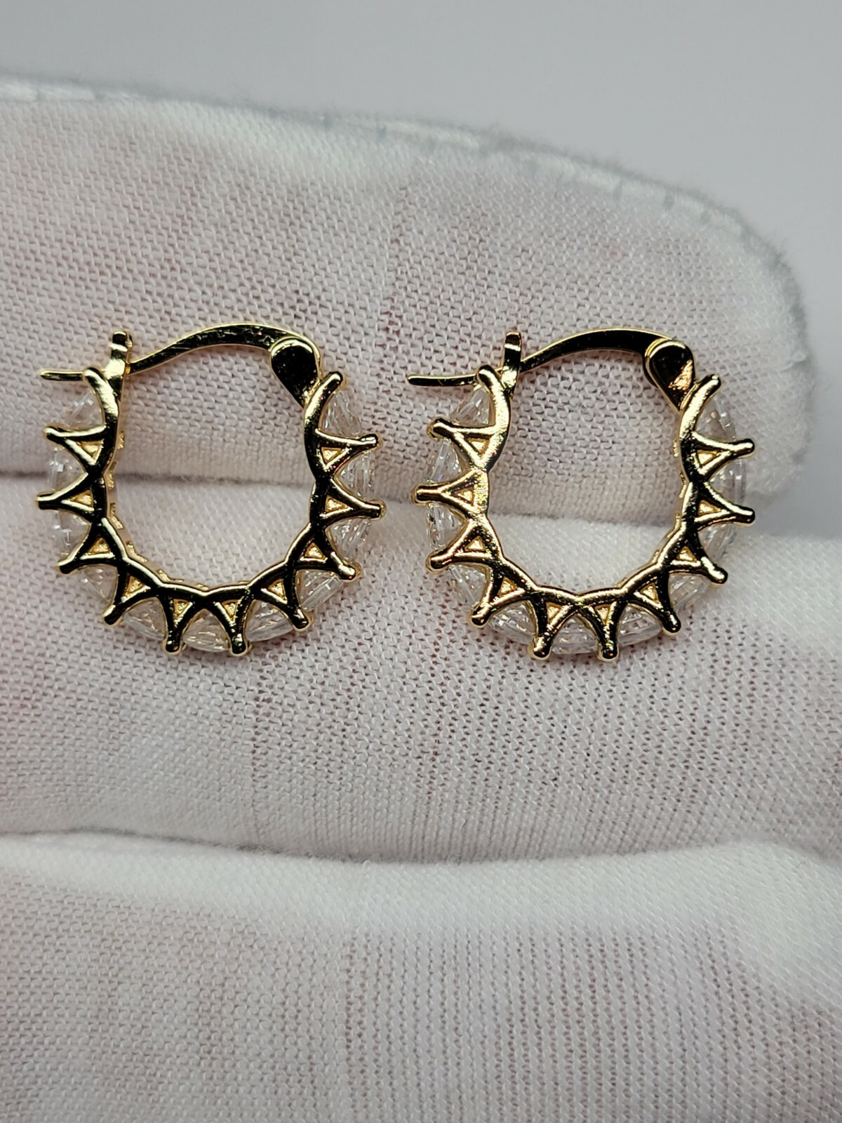 Gold, Silver Plated Hoop Earrings With Cubic Zirconia Unisex, Hip Hop Jewelry