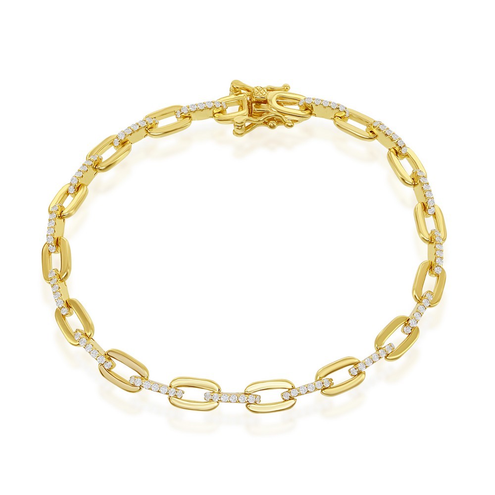 Sterling Silver Sparkling CZ Paperclip Bracelet Gold Plated Style T-7820-GP