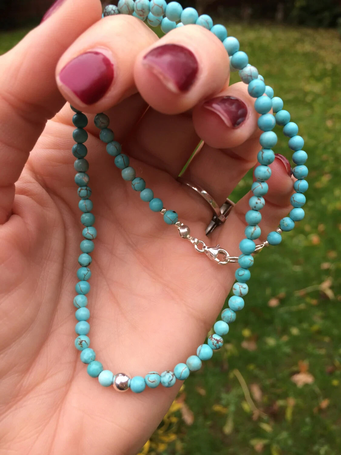 Natural Blue Turquoise Gemstone Beads Choker 3mm Healing Women’s Necklace Gift