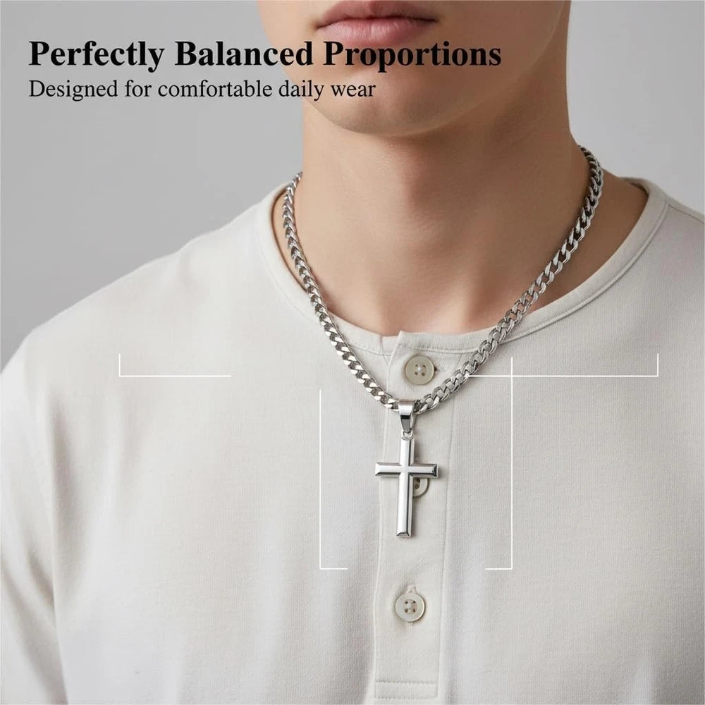Besteel 925 Sterling Silver Cross Necklace for Men Women 5mm 316L Stainless Stee