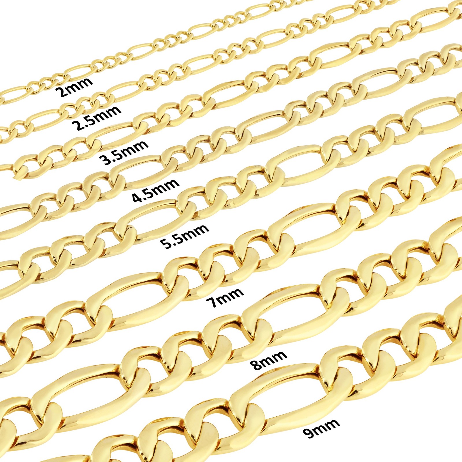 10K Yellow Gold 3.5mm-9mm Italian Figaro Chain Link Bracelet Mens Women 7″ 8″ 9″