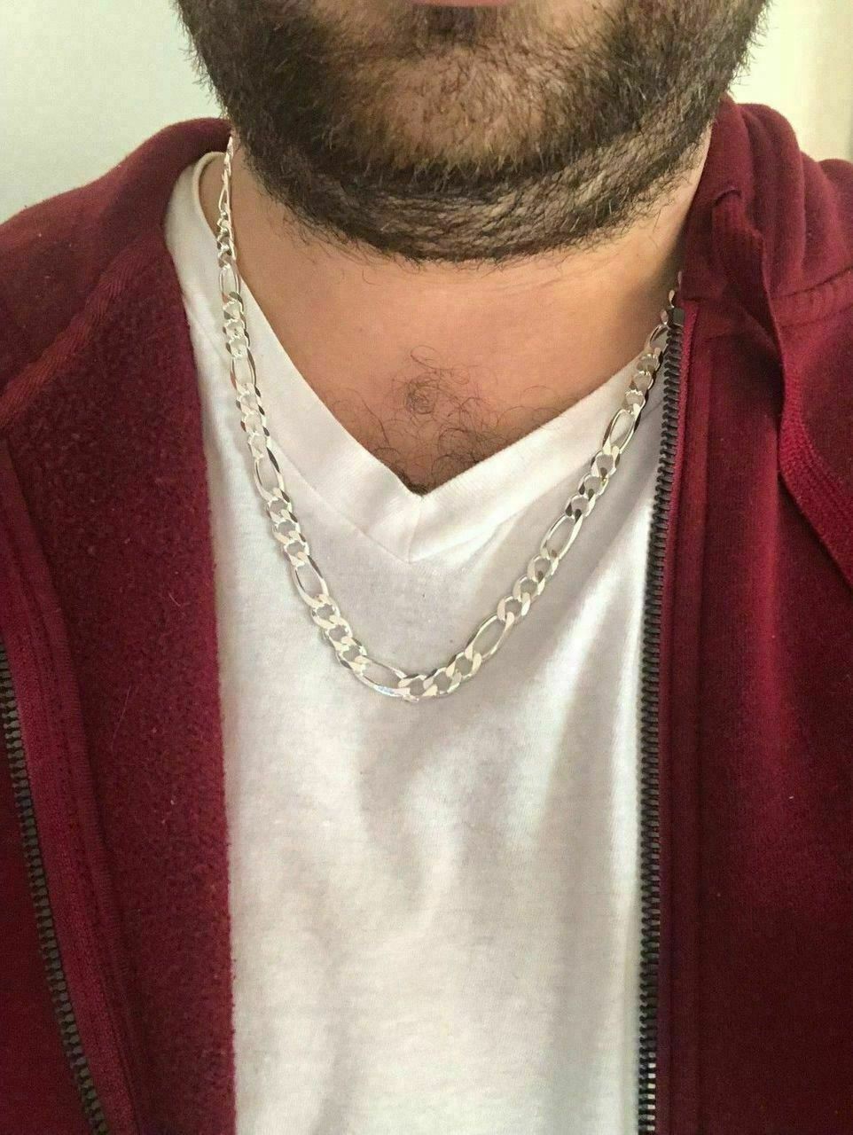 Men’s Solid 925 Sterling Silver Figaro Chain Necklace ITALY 8mm Thick 18-30″