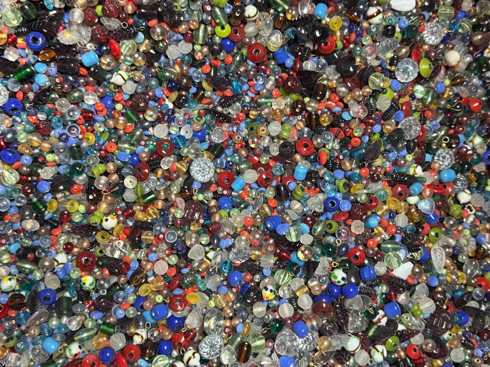 EVERYTHING Mix 2 lb. Vintage India Glass Beads Lot Crafts Jewelry Bulk Estate