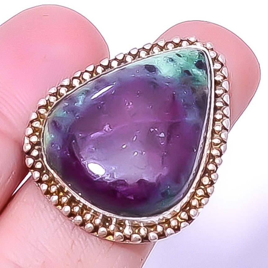 Ruby With Zoisite – Longido Mines 925 Silver Handmade Ring s.8 A364