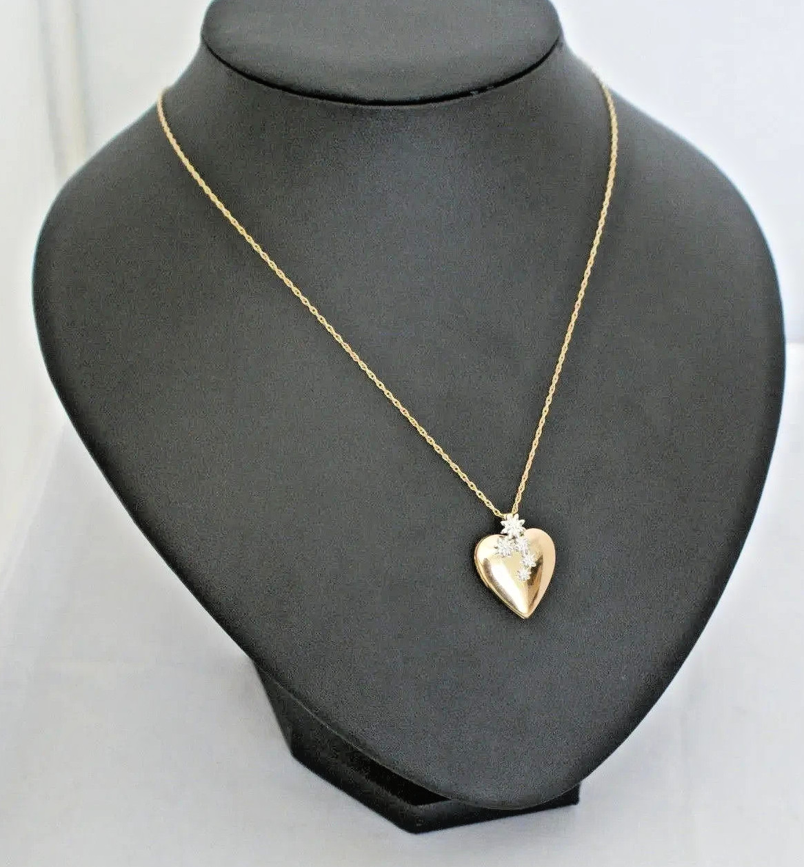 Vintage 14k White Yellow Gold Fill Heart Locket Chain USA made See Video c1990s