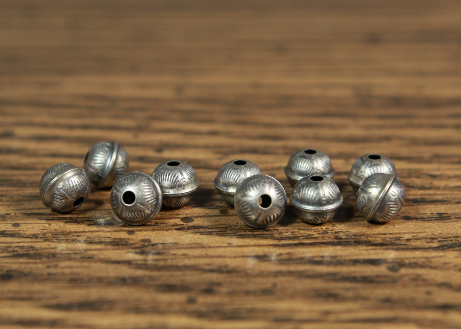 6mm Stamped Bench Beads 10pcs Sterling Silver Raised Seam USA