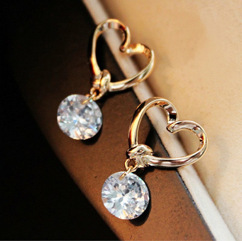 New Fashion Love Heart Crystal Earrings Women Drop Dangle Ear Hoop Jewelry Gift