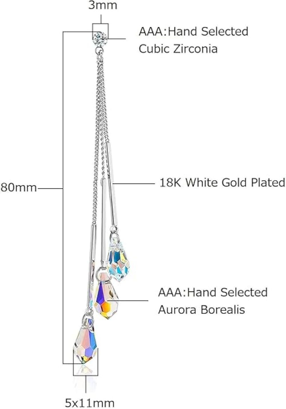 18k White Gold Plated Aurora Borealis Teardrop Cut Crystal Drop Earrings