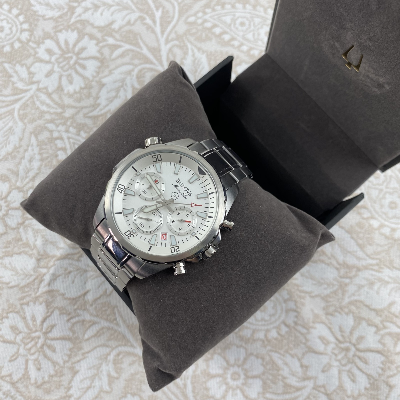 Bulova Marine Star 96B255 White Dial Stainless Chronograph Men’s Quartz Watch