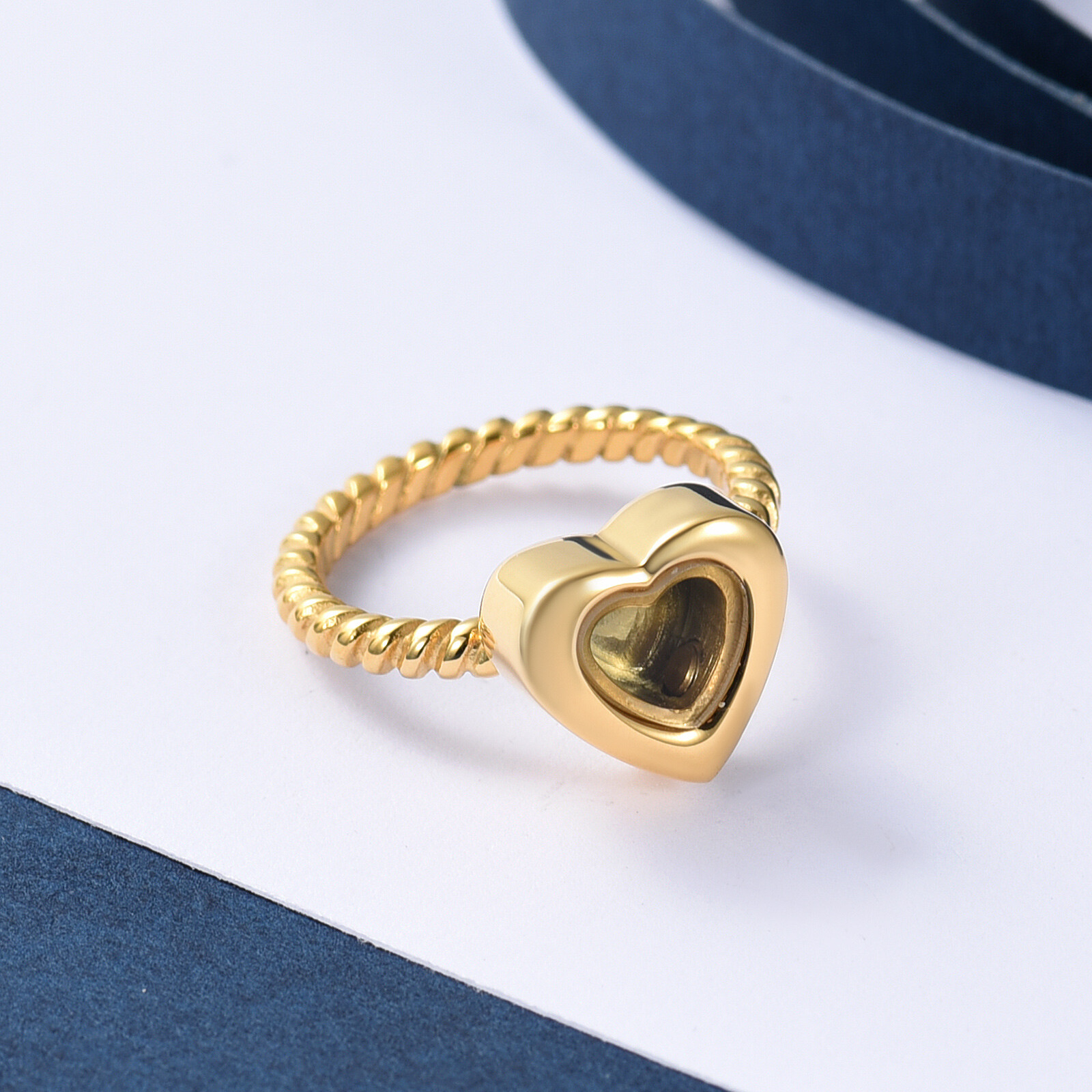 Transparent Glass Heart Locket Stainless Steel Ring Cremation Jewelry for Ashes