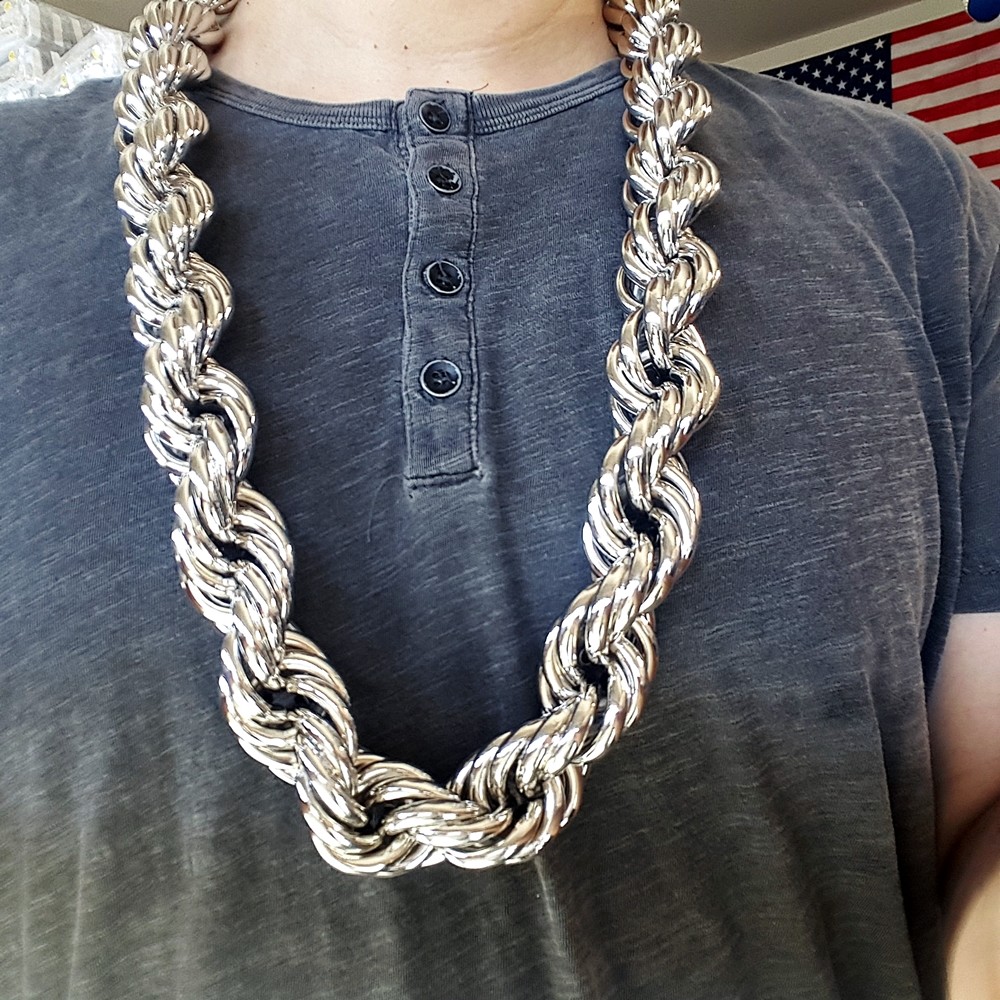 Mens Huge Chain Rope Dookie 30MM x 36″ Inch Silver Tone Hollow Hip Hop Necklace