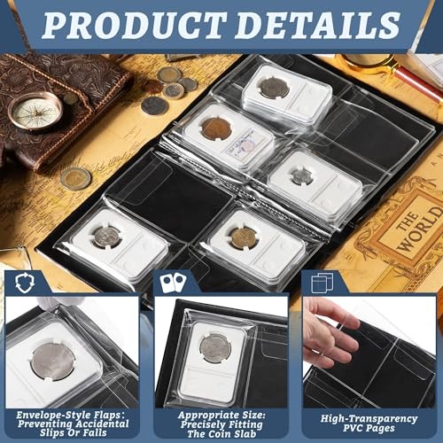 Coin Slab Book – 16 Pockets Cover Album Coin Black 7.5× 9.1in[16 Pockets]