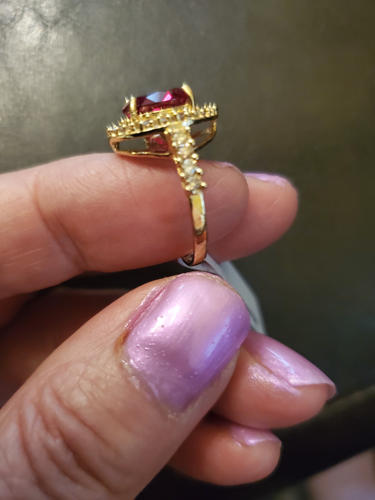 2.80 CT LAB CREATED RUBY & 4/5 CT DIAMOND 14KT SOLID YELLOW GOLD SIZE 7