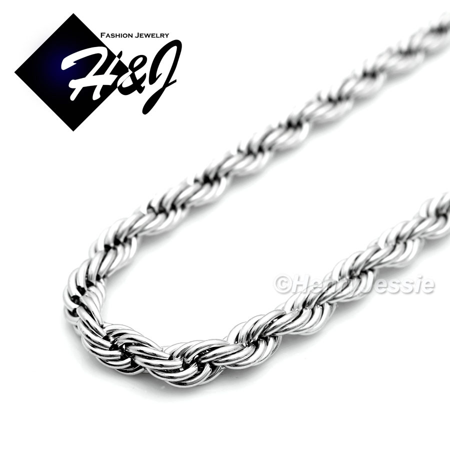 18″20″24″30″MEN’s Stainless Steel 5mm Silver Smooth Rope Chain Necklace
