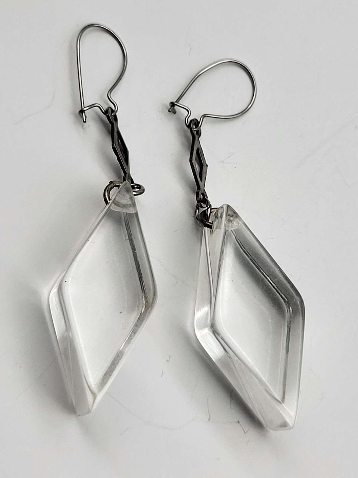 Stunning vintage lucite ice dangle earrings elegant bridal jewelry unsigned drag