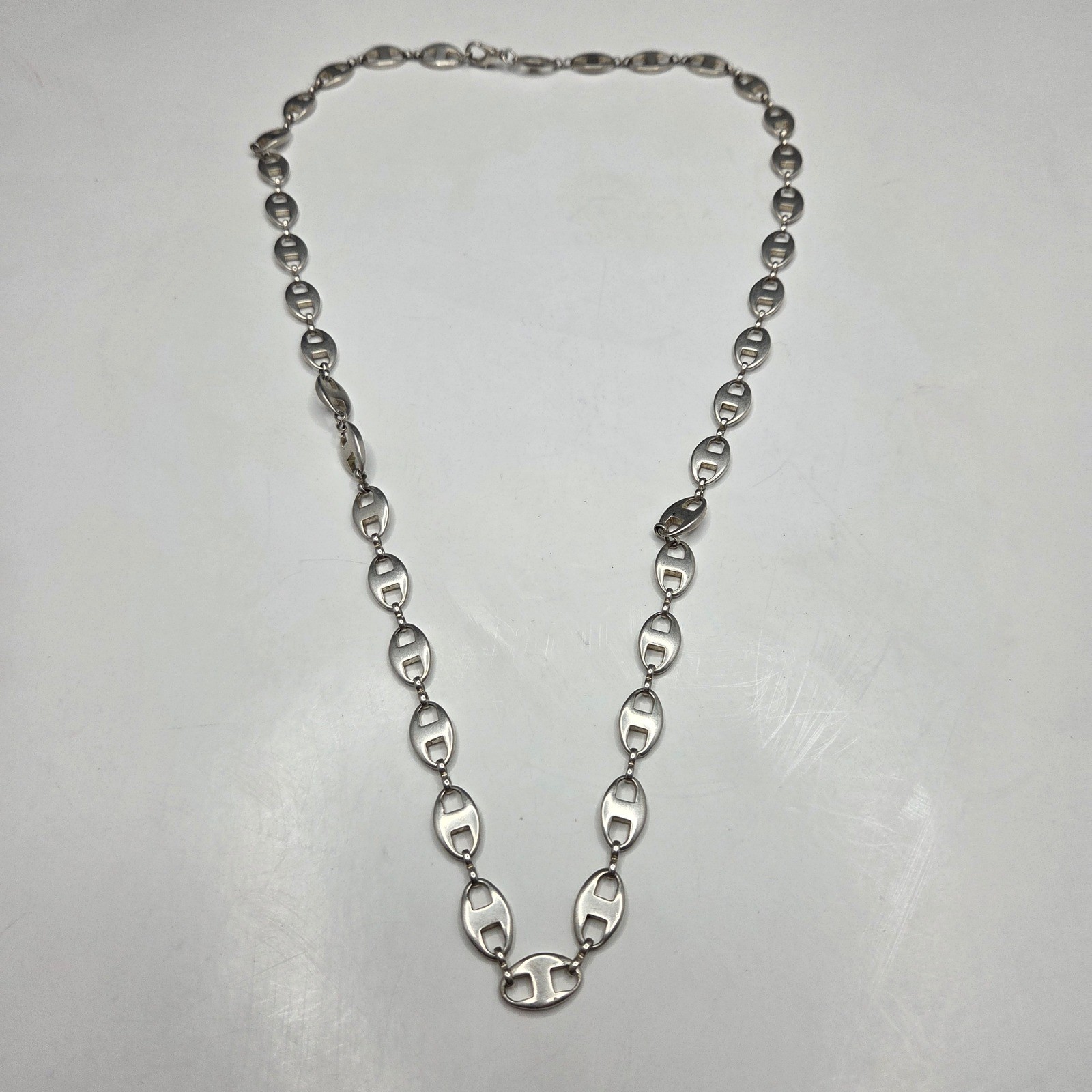 Mariner Anchor Link Chain Necklace 28.5″ Silver Tone Puffed Flat Bold
