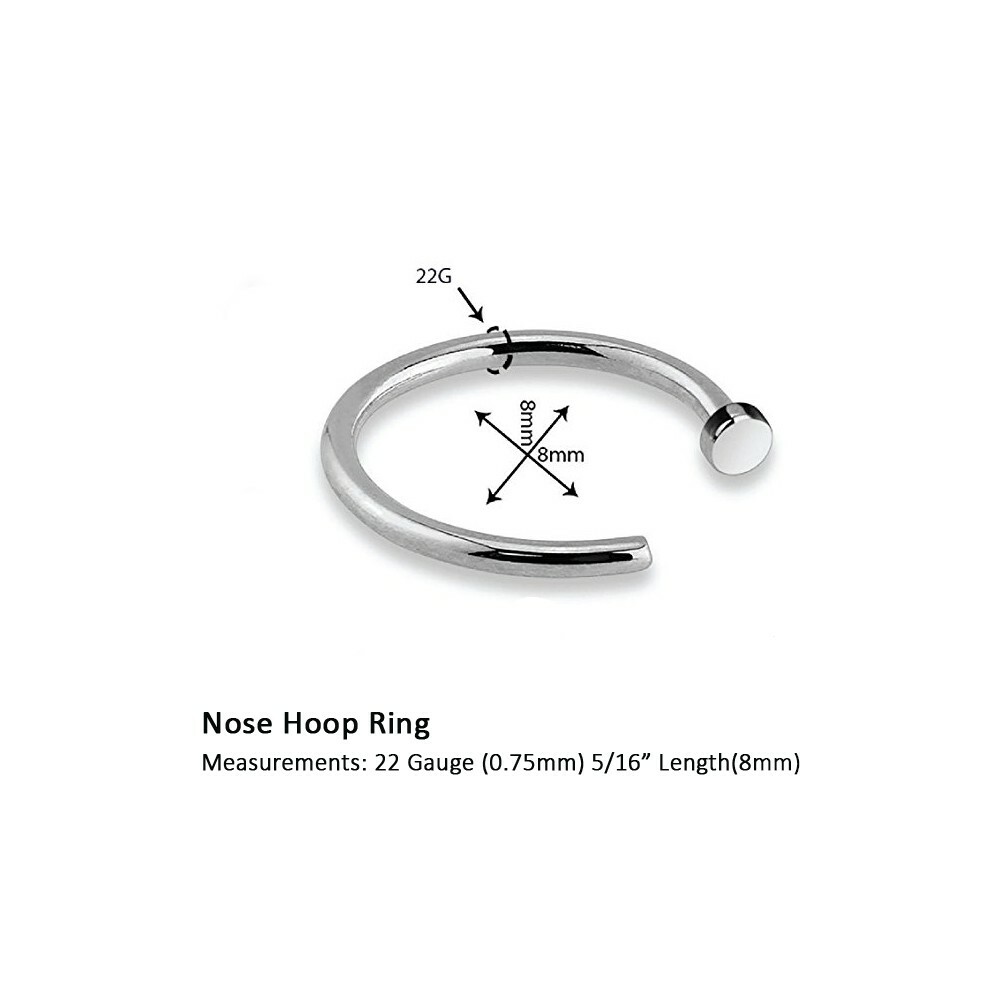 Stainless Steel Plain Silver Open Nose Ring Hoop 8mm 22 G