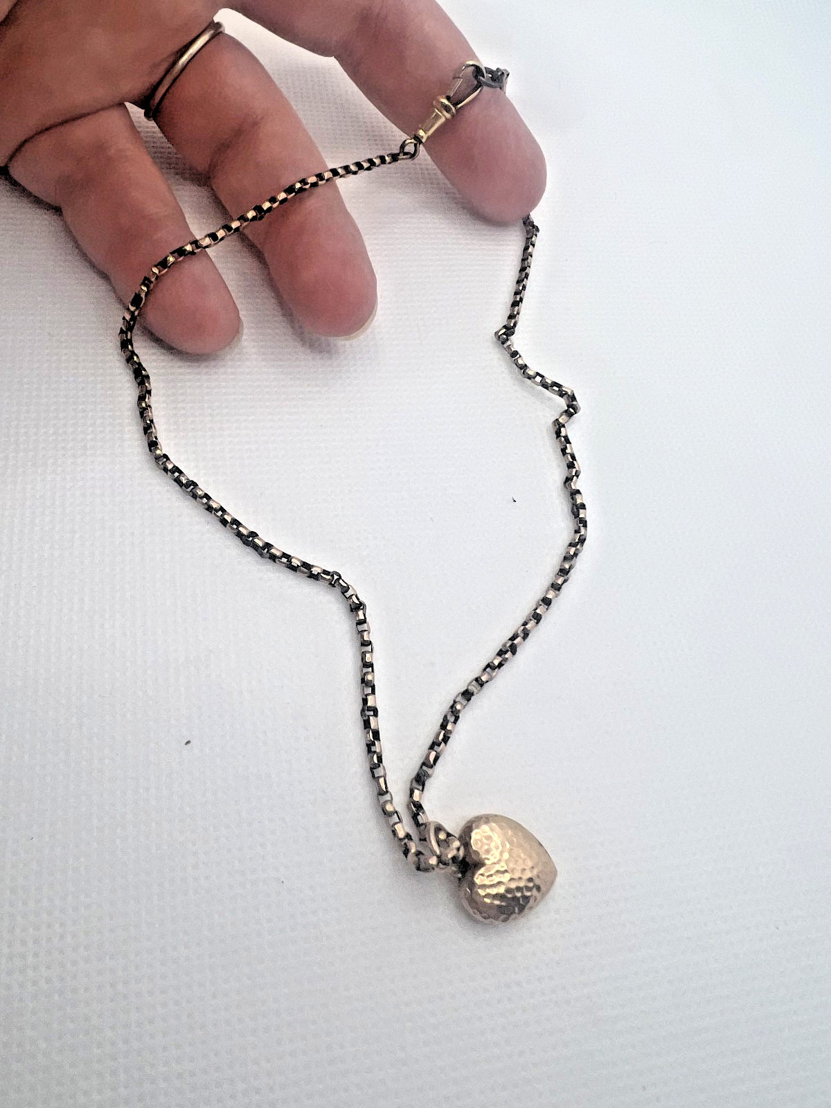 Antique 9ct Rose Gold Belcher Chain & Puffed Heart Pendant, 5.28g