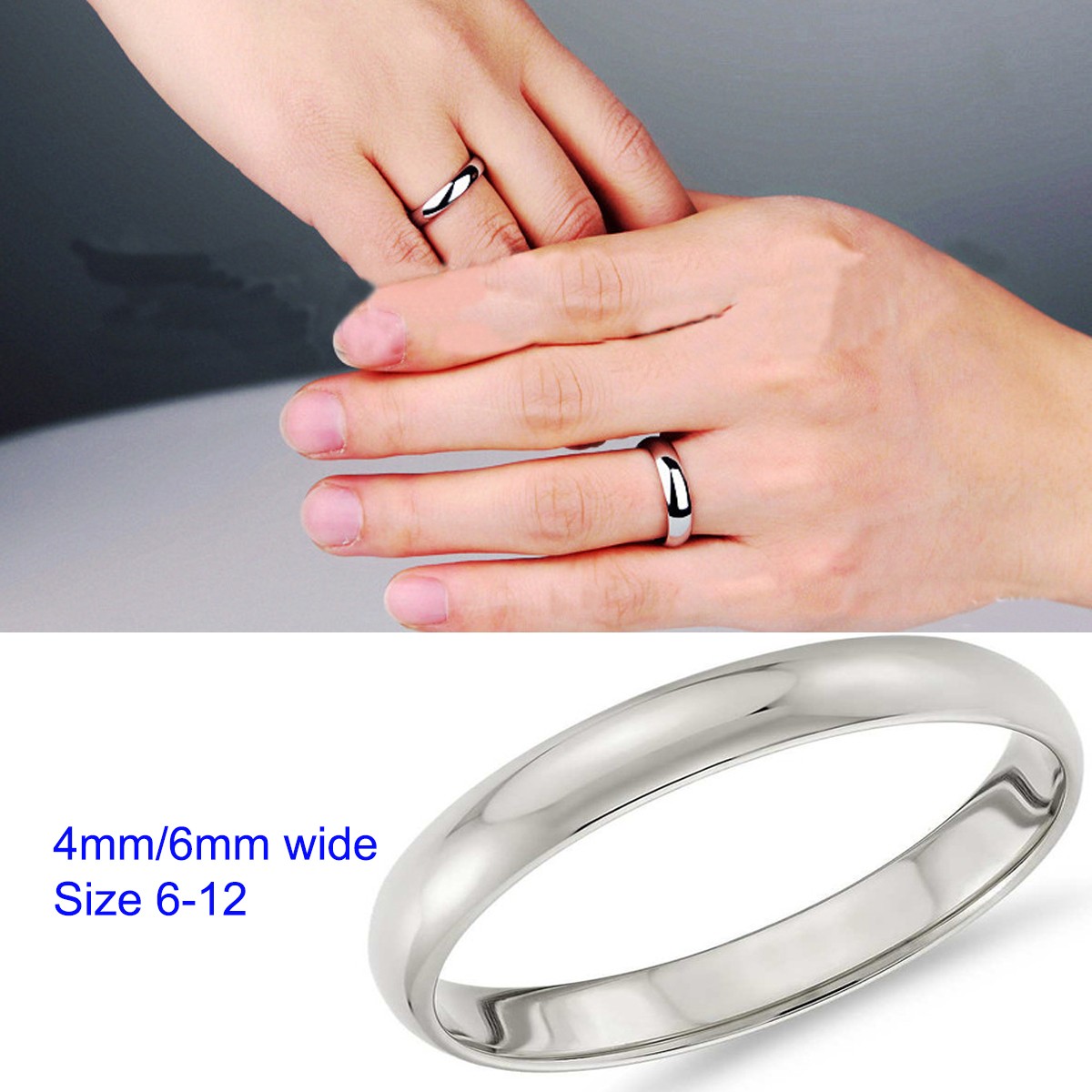 18K White Gold Filled Plain Wedding Band Ring Men Women 4mm/6mm wide * Size 6–12