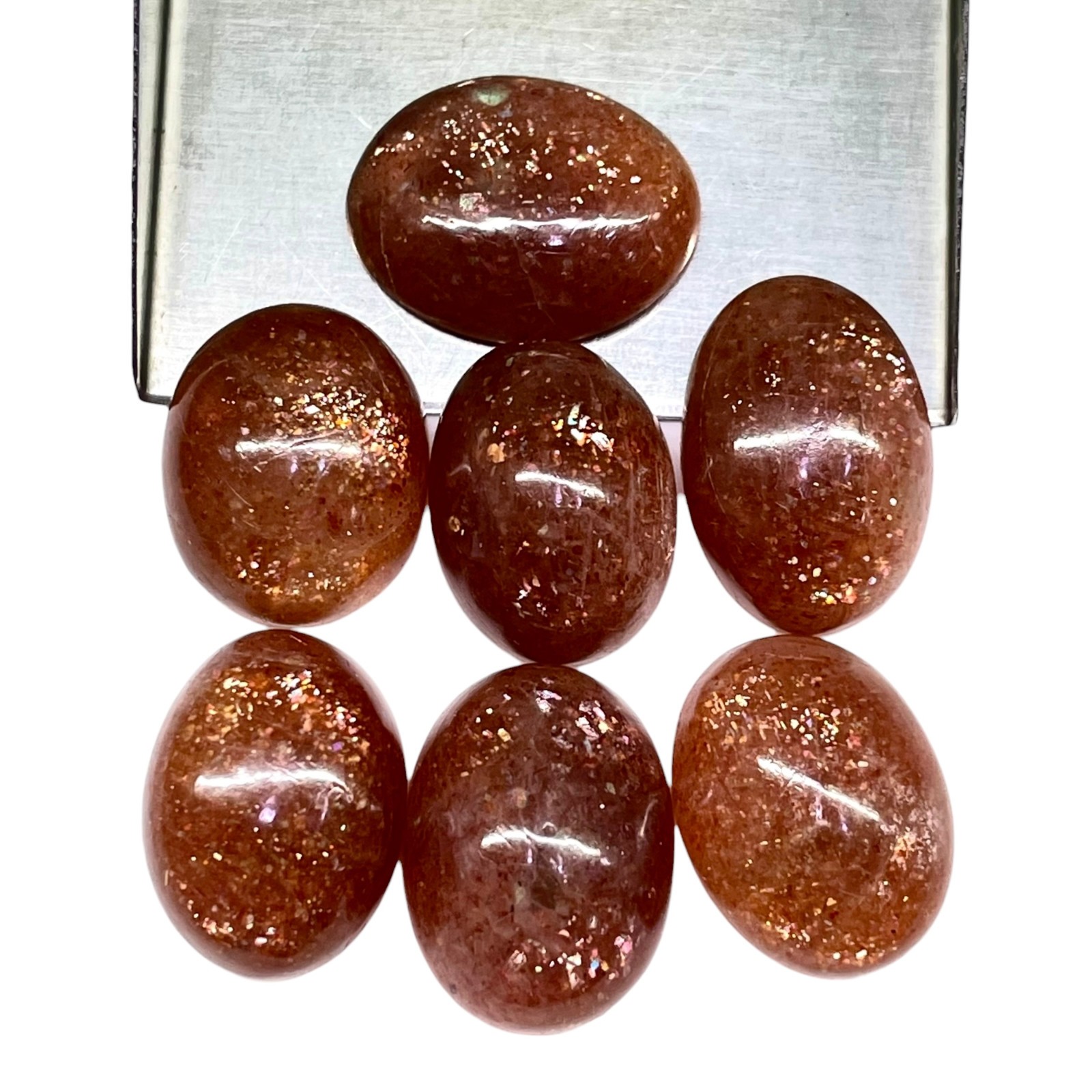 7 Pcs Natural Sunstone 17-19mm Glossy Orange Loose Cabochon Gemstones Lot